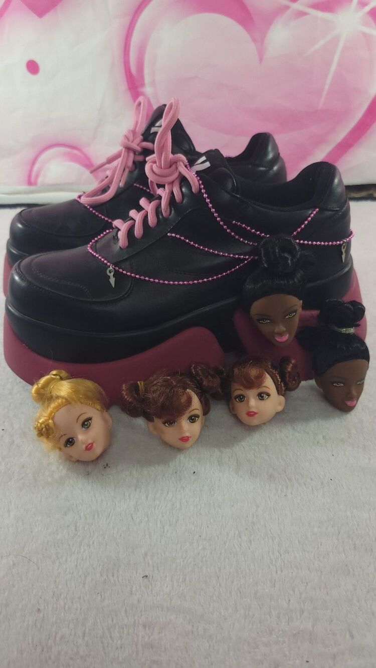 Koi Footwear Doll Head Platform Sneakers Black Pink Alt Goth Shoes Women Size 7